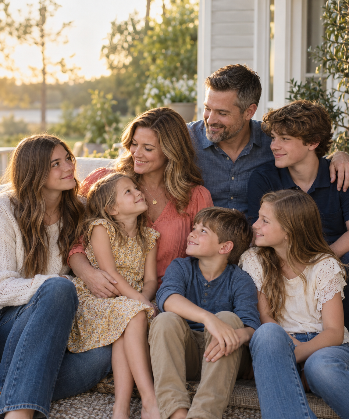 A white blended family enjoying time together at home